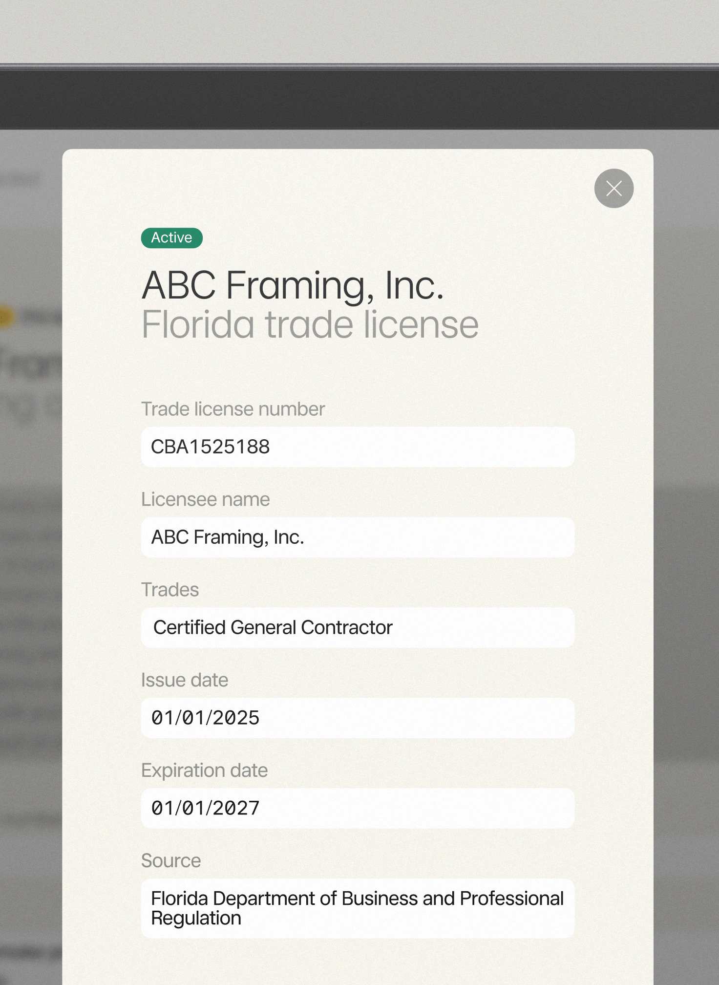 Florida trade license qualification on Area