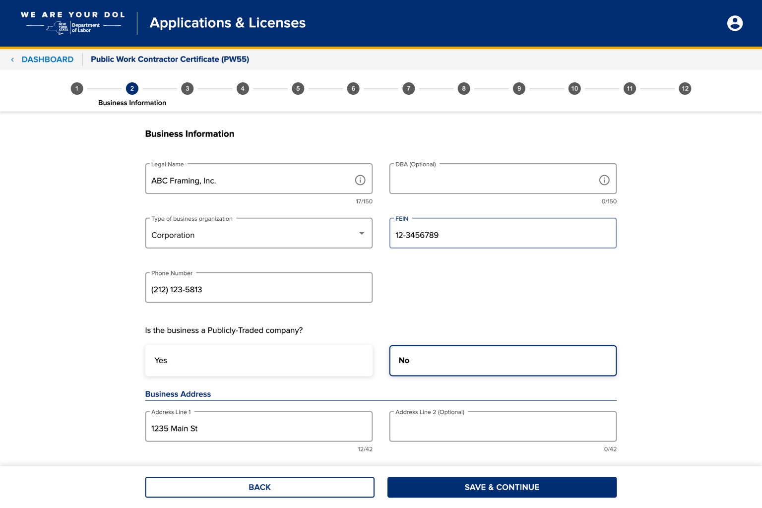 4.5. Enter business information