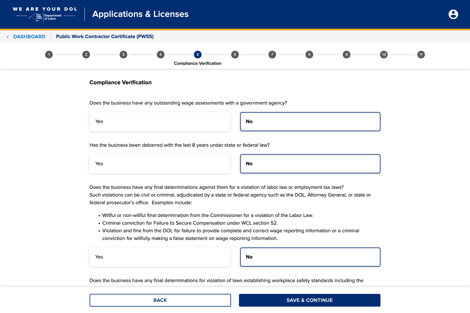 4.8. Enter compliance verification