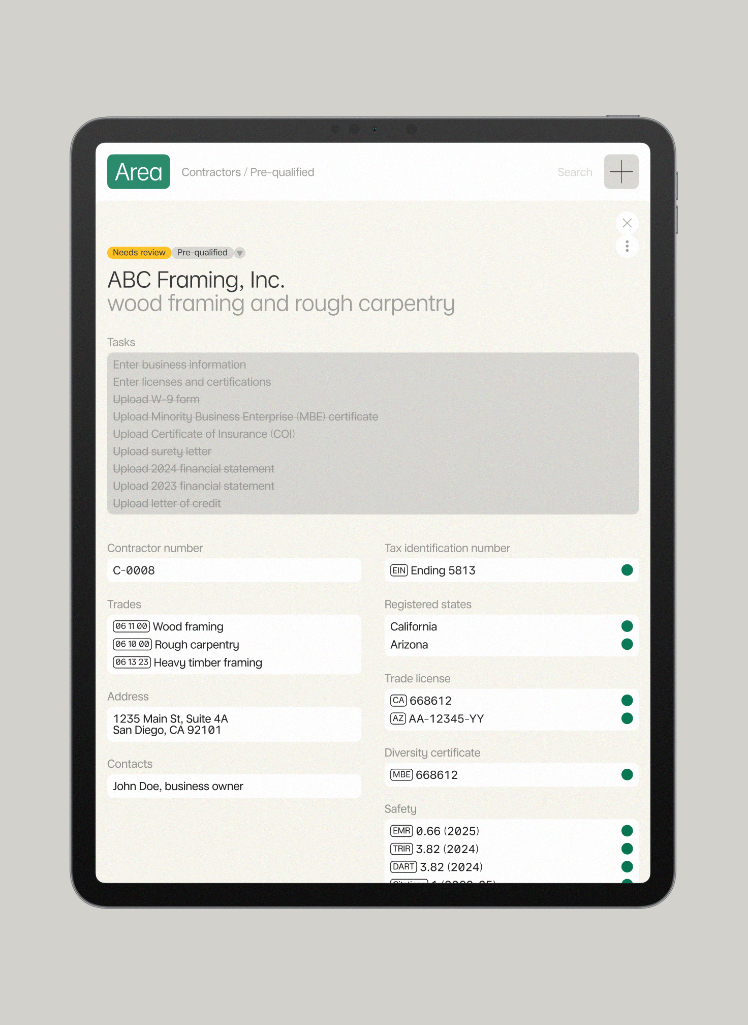Contractor onboarding
and tasks